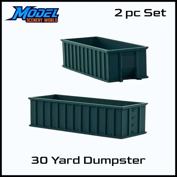 Model Scenery World HO081 - 30-Yard Dumpster Waste Container - Green  (2 pk) - HO Scale
