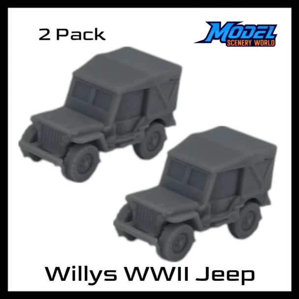 Model Scenery World HO192 - WWII Willy's Army Jeep Covered Military Vehicles (2pk)  - HO Scale