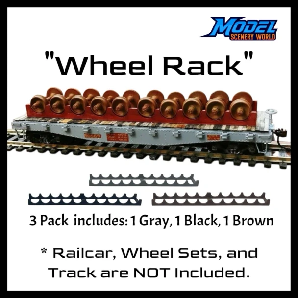 Model Scenery World HO195 - Wheel Rack 3pc Set – Gray, Brown & Black  - HO Scale