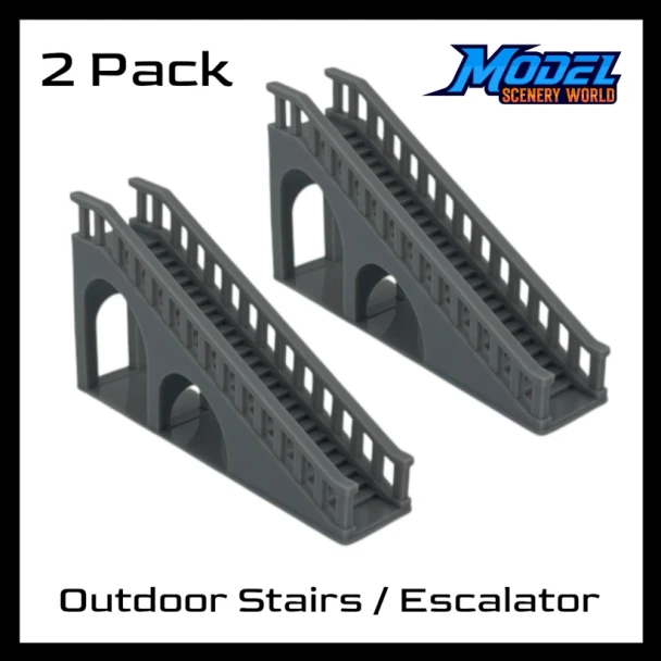 Model Scenery World HO234 - Outdoor Stairs / Escalator (2pk) - Gray  - HO Scale