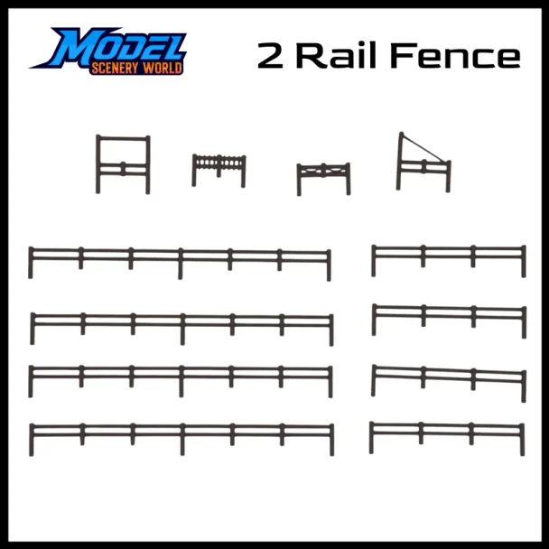 Model Scenery World HO276 - 2 Rail Fence 300' + 4 Gates - Brown  - HO Scale