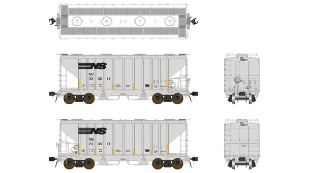 Class One Model Works FC01036 - PS 3000CD Two-Bay Hopper Car Norfolk Southern (NS) 233827 - HO Scale