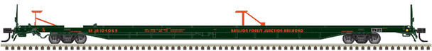 Atlas Master 50007248 - 89' 4" Flat Car (Mid-End Hitches) Birillion & Forest Junction (BFJR) (Dark Green/Orange) 104042 - N Scale