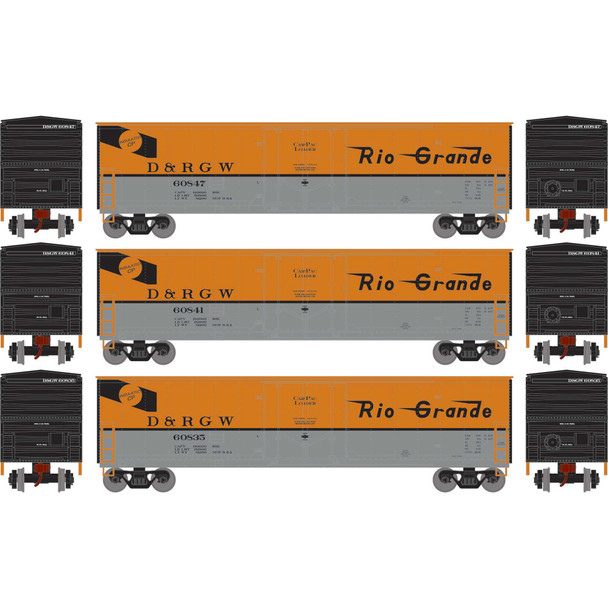 Athearn 2064 - 50' Youngstown Plug Door Box Car (3) Denver & Rio Grande Western (D&RGW) 60835/60841/60847 - HO Scale