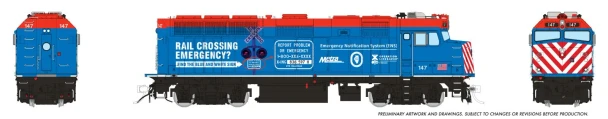 PRE-ORDER: Rapido 1043527 - EMD F40PH-3 (DCC and Sound) Metra (METX) 147 Operation Lifesaver - HO Scale