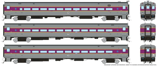 PRE-ORDER: Rapido 1084015 - Comet Car Massachusetts Bay Transportation Authority (MBTA) Modern: Set #3 (Cab: 1637 Coaches: 609, 623) - HO Scale