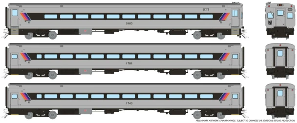 PRE-ORDER: Rapido 1084036 - Comet I Car New Jersey Transit (NJT) Rebuilt: Set #2 (Cab: 5108 Coaches: 1713, 1729) - HO Scale