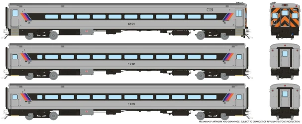 PRE-ORDER: Rapido 1084040 - Comet I Car New Jersey Transit (NJT) Tiger Stripes: Set #2 (Cab: 5119 Coaches: 1715, 1728) - HO Scale
