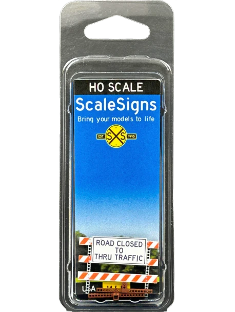 ScaleSigns HO-4000-036-08-C - Type 3 Barricade Road Closed to Thru Traffic  - HO Scale