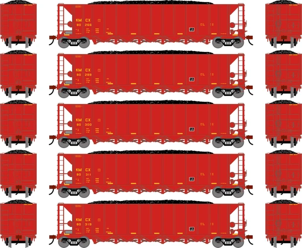 PRE-ORDER: Athearn 3846 - Ortner 5-Bay Rapid Discharge Hopper w/Coal Load (5) Kerr-McGee (KMCX) 80266/80289/80300/80311/80319 - HO Scale