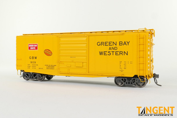 Tangent Scale Models 26020-02 - Yellow Repaint 1963+ 40′ PS-1 9' Door Boxcar Green Bay & Western (GBW) 937 - HO Scale