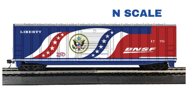 Value Trains USA N10222-1776 - 50'6" ACF BOXCAR 250th Locomotive Scheme BNSF 1776 - N Scale