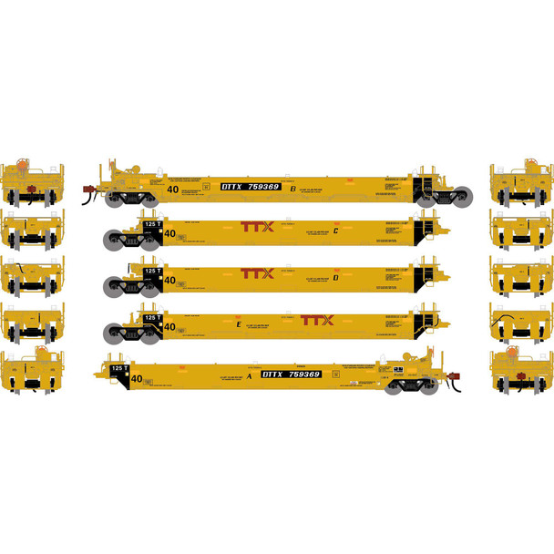 Athearn 3007 - Gunderson Maxi-I Well Cars (5) TTX (DTTX) 759369 - HO Scale