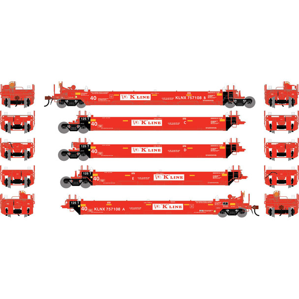 Athearn 3009 - Gunderson Maxi-I Well Cars (5) K-Line (KLNX) 757108 - HO Scale