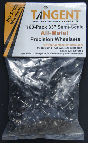 Tangent Scale Models 121 - 33 inch Semi-Scale Blackened All-Metal Precision Wheelsets – 100 pack  - HO Scale