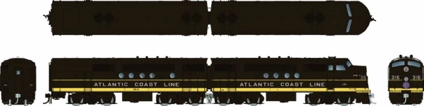 PRE-ORDER: Rapido 1004005 - EMD FT A+B (DC Silent) Atlantic Coast Line (ACL) Black & Yellow: #316A + 316B - HO Scale