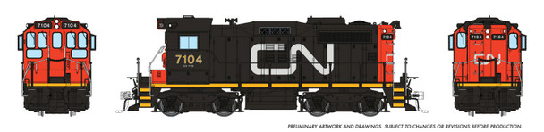 PRE-ORDER: Rapido 1108504 - CN SW1200RSm 'SWEEP' (DCC and Sound) Canadian National (CN) Large Noodle: #7104 - HO Scale