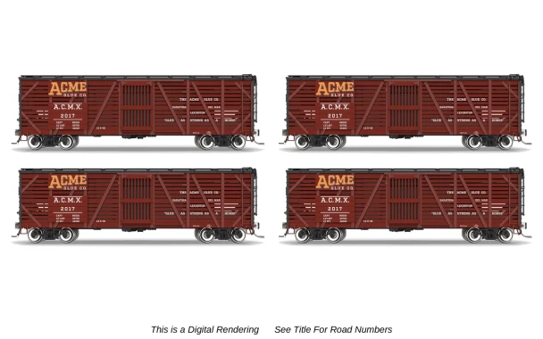 PRE-ORDER: Broadway Limited 10728 - 40' Wood Stock Car 4-Pack (No-Sound) Acme Glue Factory (AMCX) 2032, 2049, 2076, 2093 - HO Scale