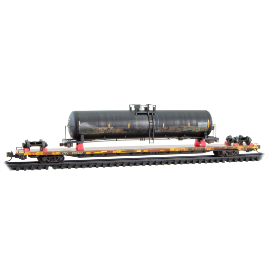 Micro-Trains by Atlas 071144941 - 89’ TOFC Flat Car Weathered  with “Wrecked” Tank Car Load Kit TTX (JTTX) 972657 - N Scale