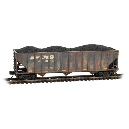 Micro-Trains by Atlas 983105111 - 100-Ton 3-Bay Open Hopper, Rib Sides, w/ Coal Load  Weathered 2-Pack Norfolk Southern (NS) 145450, 145919 - N Scale