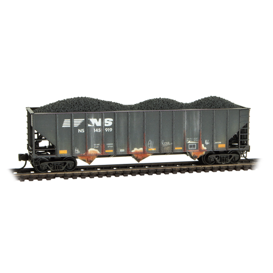 Micro-Trains by Atlas 983105111 - 100-Ton 3-Bay Open Hopper, Rib Sides, w/ Coal Load  Weathered 2-Pack Norfolk Southern (NS) 145450, 145919 - N Scale