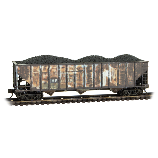Micro-Trains by Atlas 983105112 - 100-Ton 3-Bay Open Hopper, Rib Sides, w/ Coal Load   Weathered 2-Pack Wheeling and Lake Erie Railway (WLE) 50736, 3526 - N Scale