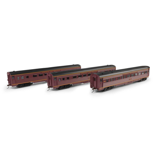 Athearn Roundhouse 3534 - Streamline Passenger Cars (3) Norfolk & Western (NW) Coach #1725/Coach #1729//Observation #580 - HO Scale