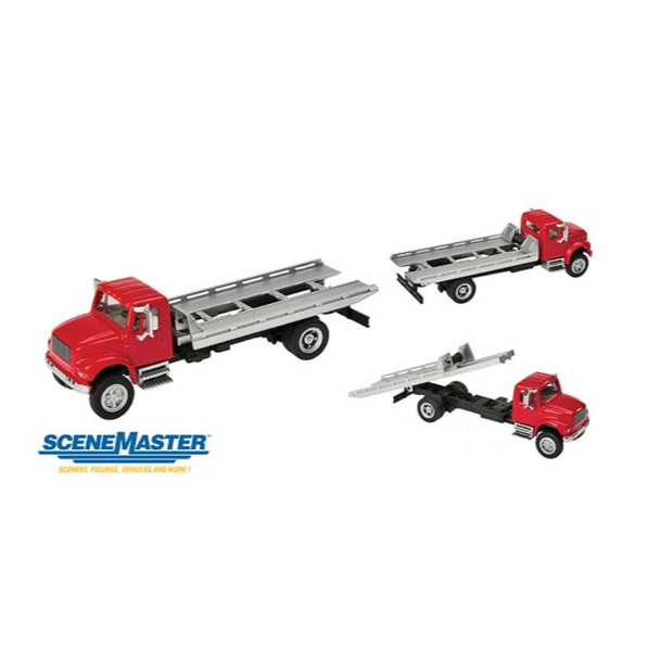 Walthers 949-11591 - Intl 4900 Roll On/Off Flatbed - Red    - HO Scale