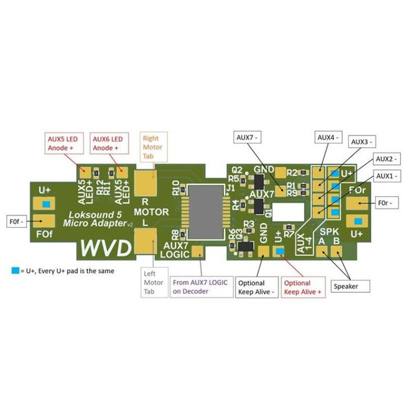 Wutter Vehicle and Details Next18AB - WVD ESU LokSound 5 Micro NEM662 Next18 Adapter Board for Kato F2, F3, F7, FP7, F40PH, P42    - N Scale