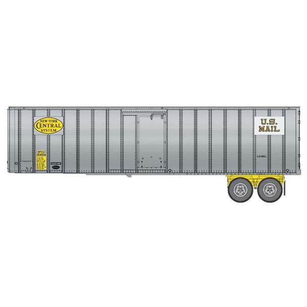 Walthers 949-2608 - Flexi-Van 40' Trailer 2-Pack - Assembled - New York Central #3 (yellow logo and US Mail placards; end doors)  New York Central (NYC) NYCU 204004, 204036 - HO Scale