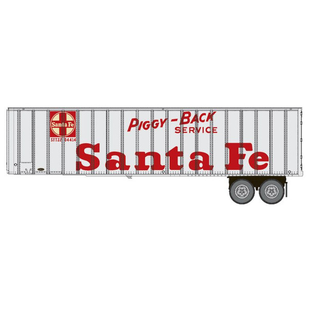 Walthers 949-2612 - Flexi-Van 40' Trailer 2-Pack - Assembled (Piggy Back Service; end doors)  Atchison, Topeka and Santa Fe (ATSF) SFTZ 04414, 04416 - HO Scale