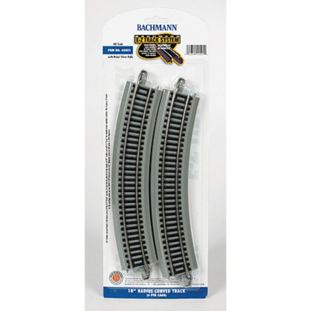 Bachmann 44501 - 18" Radius Curved Track w/ Nickel Silver Rail & Gray Roadbed - 4 Pack E-Z Track(R) - HO Scale