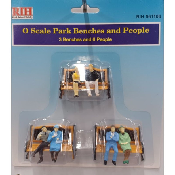 Rock Island Hobby 061106 - Park Benches and People - Painted (3 benches, 6 people) - O Scale