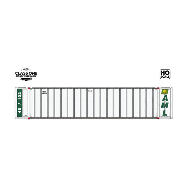 Class One Model Works CT00521 - Hyundai 48' Exterior-Post Containers Alaska Marine Lines 480076 - HO Scale