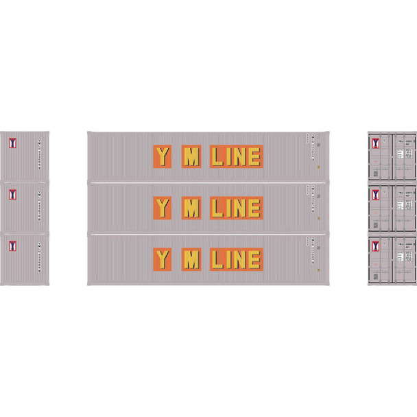 Athearn 17391 - 40' Corrugated Low-Cube Container (3) YangMing  - N Scale