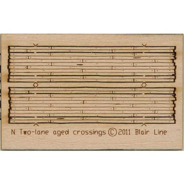 Blair Line 020 - Wood Grade Crossing - Kit -- Laser-Cut Wood Kit - Rough-Cut Two Lane pkg(2) 1-13/16" Long   - N Scale Kit
