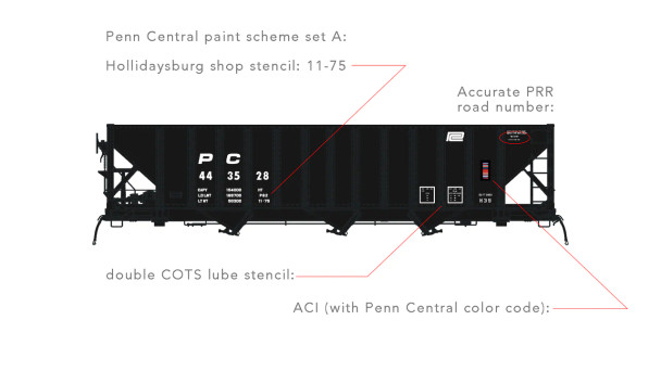 Arrowhead Models 1008-4 - Commitee Design Hopper Paint Scheme Set #A Penn Central (PC) 444334 - HO Scale