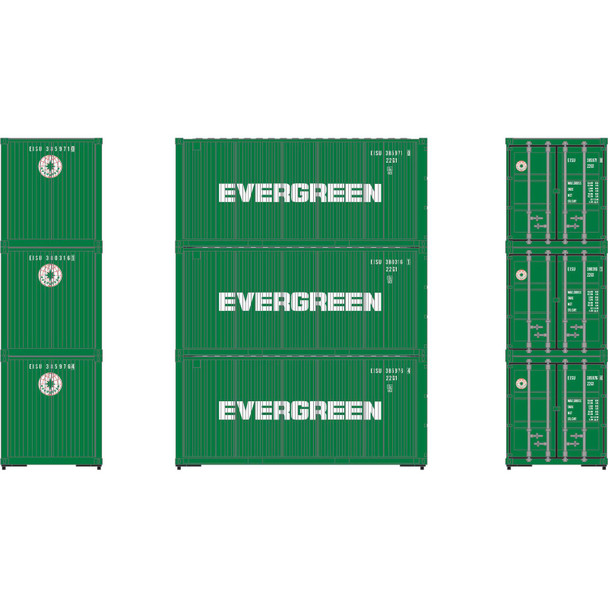 Athearn RTR 27786 - 20' Corrugated Container (3) Evergreen  - HO Scale