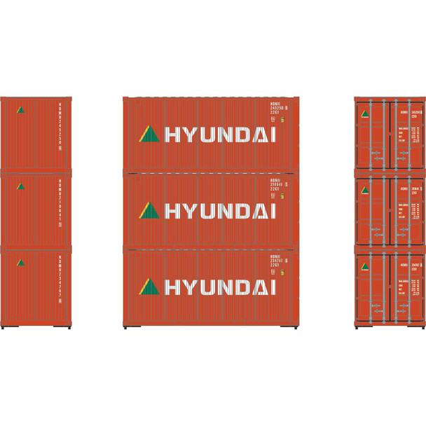 Athearn RTR 27784 - 20' Corrugated Container (3) Hyundai  - HO Scale