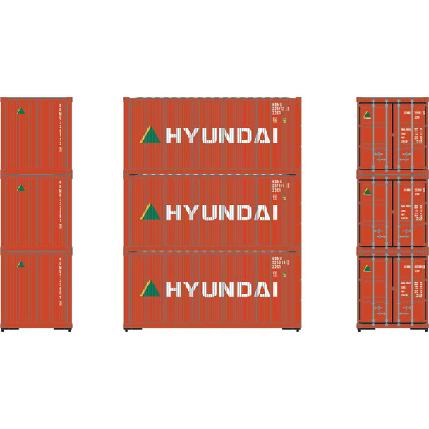 Athearn RTR 27783 - 20' Corrugated Container (3) Hyundai  - HO Scale
