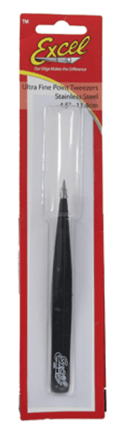 Excel 30422 - Hollow Handle Fine Point Tweezers Black