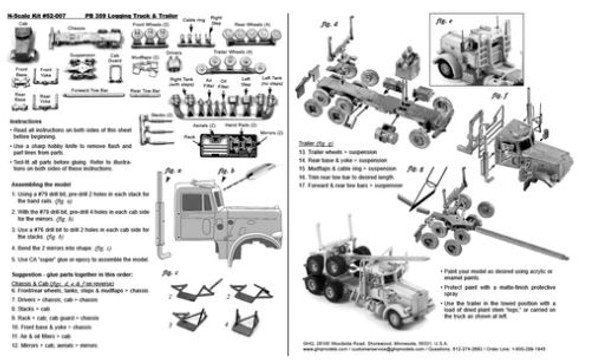 GHQ 52-007 - Logging Truck and Trailer  - N Scale Kit