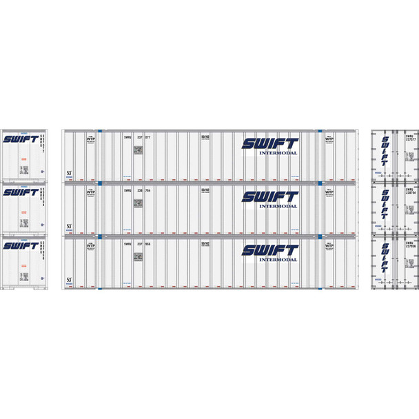 Athearn 40123 - 53' Stoughton Containers (3) Swift (SWRU)  - HO Scale