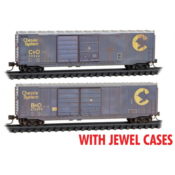 Micro-Trains Line 98305053 - 50' Standard Boxcar WEATHERED 2-PK (JEWEL) Chessie (C&O) 22244, B&O 475598 - N Scale