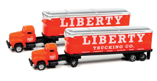 Classic Metal Works 51204 - 1954 International Harvester R-190 Tractor-AeroVan Trailer 2-Pack - Liberty Trucking Co. (red, white)  - N Scale