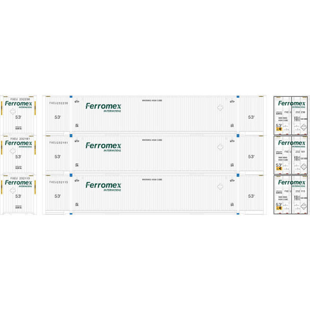 Athearn 29366 - 53' Jindo Container (3) Ferromex (FXEU) 232236, 232161, 232115 - HO Scale