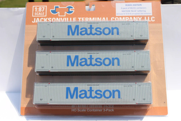 Jacksonville Terminal Co 953031 - 53' HIGH CUBE 8-55-8, 3 pack of containers Matson  - HO Scale