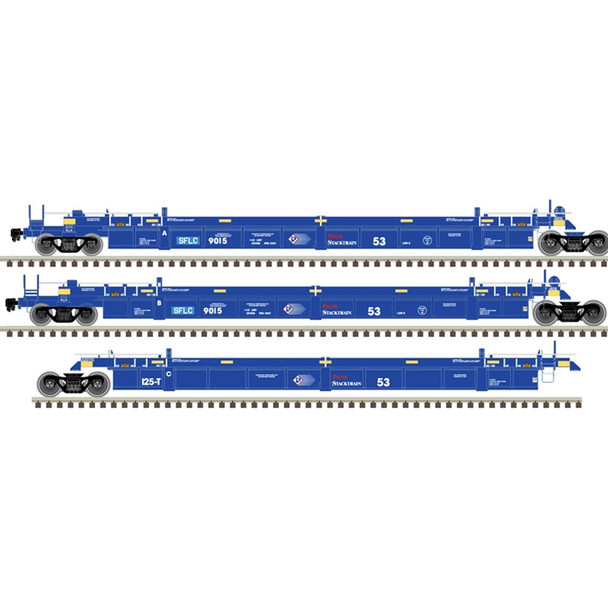 Atlas 20006616 - Thrall 53' Articulated Well Car 3-Set Santa Fe Leasing (SFLC) 9022 (Pacer patch) - HO Scale