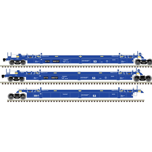 Atlas 20006622 - Thrall 53' Articulated Well Car 3-Set TTX (DTTX) 888685 (xBRAN patch) - HO Scale