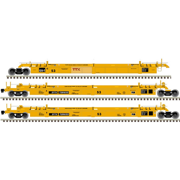 Atlas 20006627 - Thrall 53' Articulated Well Car 3-Set TTX (DTTX) 728475 (Foward thinking small logo) - HO Scale